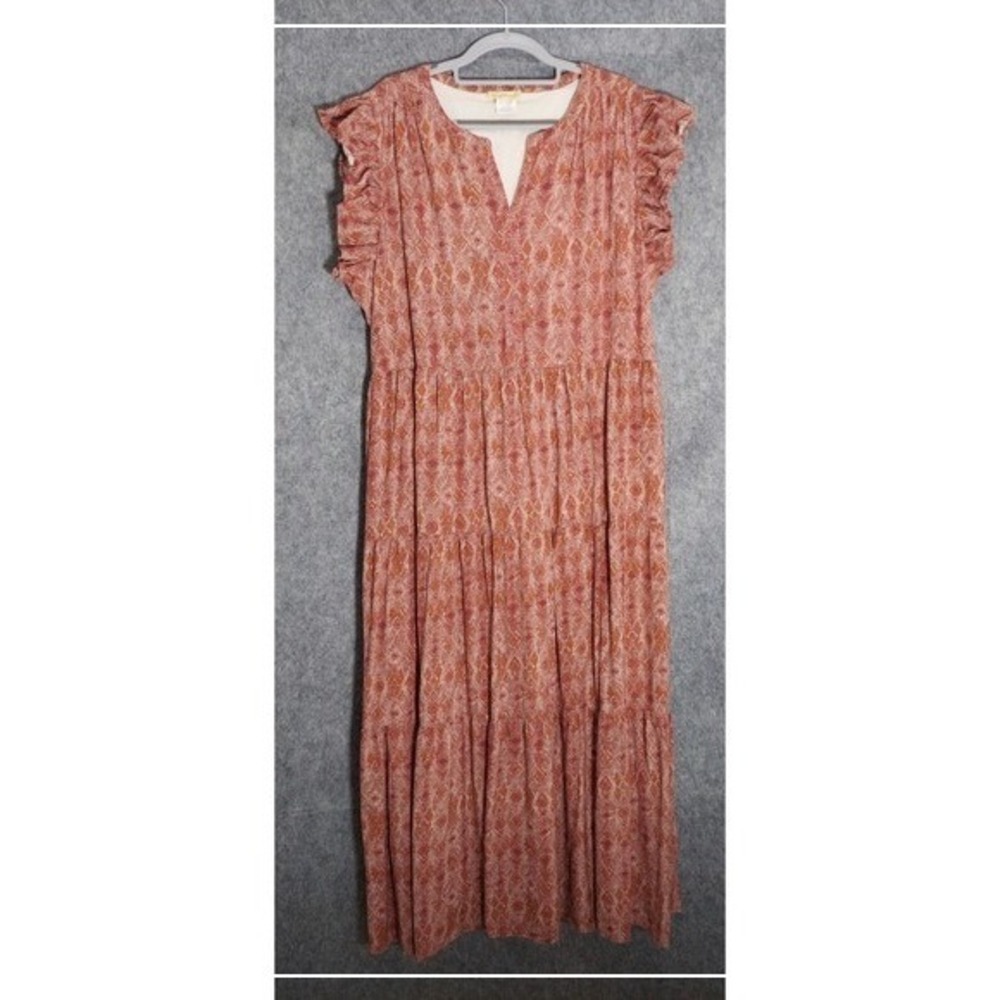 Sweet Magnolia Dress 2XL Rust Maxi Woven Flutter Define Waist Swing Coattge‎